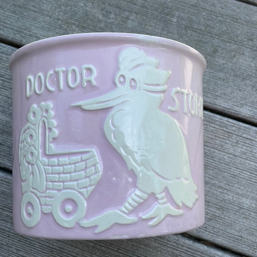 Haeger pink doctor stork crock
